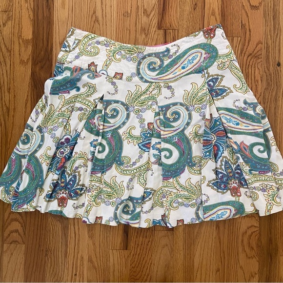 IZOD Paisley Skirt Pinks Green Skater Pleated Size 12 Knee Length Vintage Preppy - Picture 2 of 7